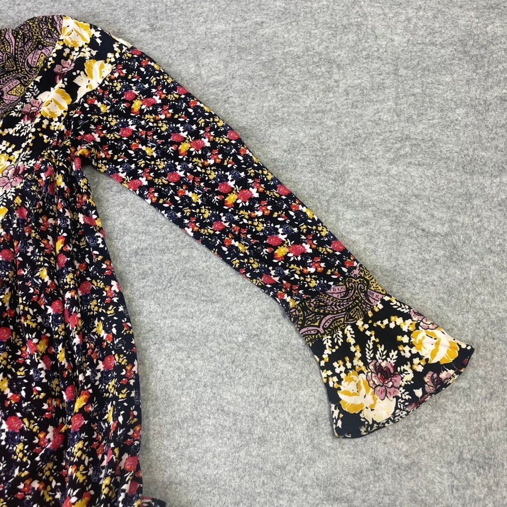 Free People Floral Paisley Mixed Print Tunic Top Black Yellow Red Small Boho - Picture 9 of 13